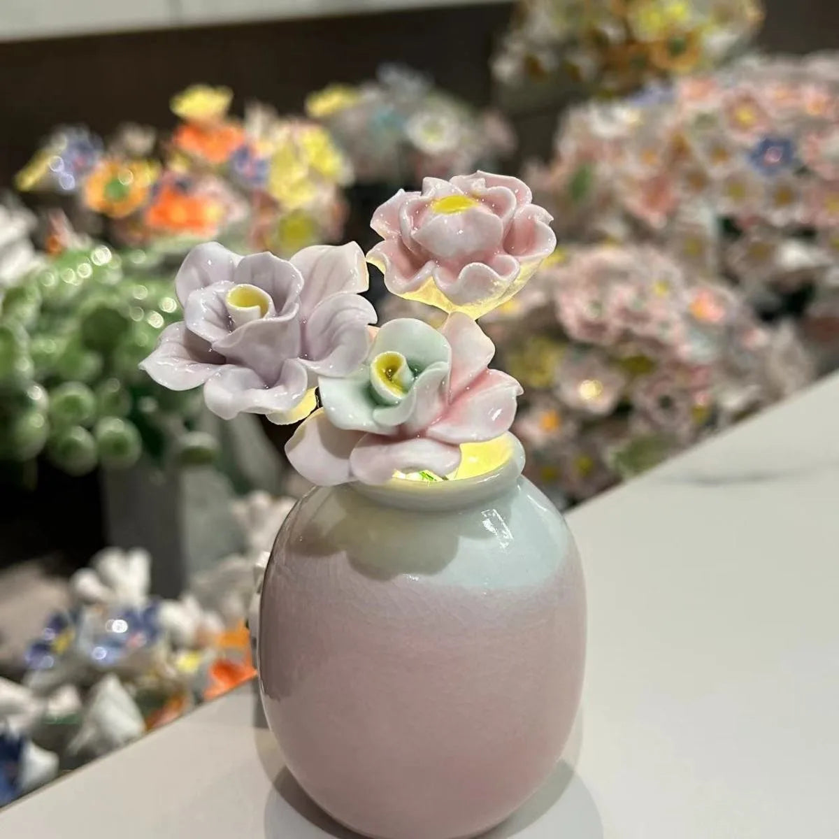 Handmade Ceramic Vase with Ceramic Flower